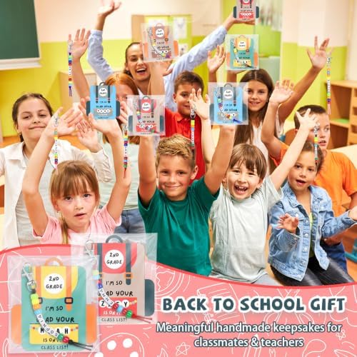 24 Set Back to School Gifts Includes Keychain Making Kit with Gift Cards DIY Bead Crafts Adjustable Letter Beads Welcome First Day of School Student Teacher Supplies