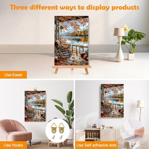 MOGTAA Fall Paint by Numbers Kit for Adults Beginners with Frame, Autumn Adult Paint by Number Kits on Canvas with Easel, Easy DIY Landscape Oil Painting Kits for Home Decor, 8x12in