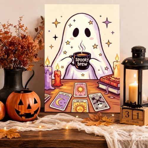 Halloween Paint by Numbers Kit for Kids with Frame Easel Ghost 8x12 inch