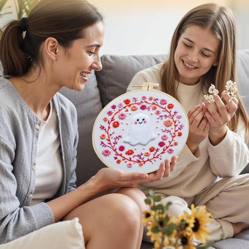 SCECALA 4 Pack Pink Halloween Embroidery Kit for Beginners