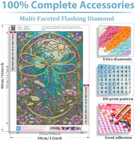 Dragonfly Diamond Art Kits for Adults Beginners, Diamond Painting 12x16 in | Diamond Painting Kits for Adults Beginners, Gem Art, 5D Full Drill, DIY Arts and Crafts for Gift Home or Decor