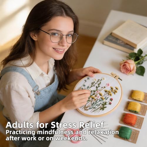 Herdiese Embroidery Kit for Beginners & Adults, 3PCS Floral Patterns.