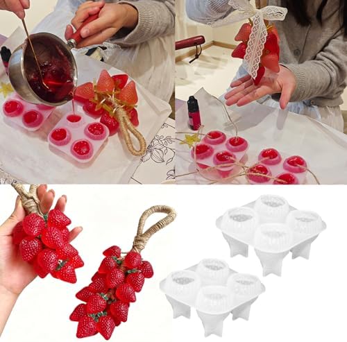 3D Strawberry Grapes Soap Mold, 3 Pcs Grape Strawberry Soap Making Silicone Molds with 5Pcs Jute Ropes 3 Pcs Leaf Cutters for Soap DIY Gift