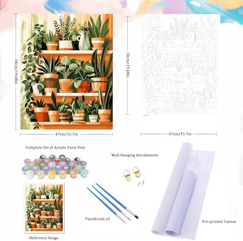 Natuyalo Paint by Numbers for Adults - DIY Adult Paint by Number Kits Painting on Canvas Green Plant Painting by Numbers for Beginners, Potted Art Craft Kits for Adults (16x20 Inch)