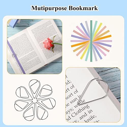 Taobary 42 Pcs Elastic Bookmarks Set with Paper Clips, Cute Color