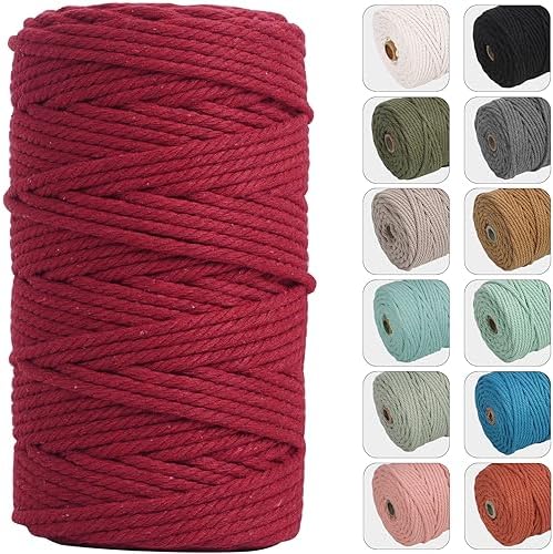 NOANTA 4mm 109yards Macrame Cord, Colored Cotton Rope Macrame Yarn, Red