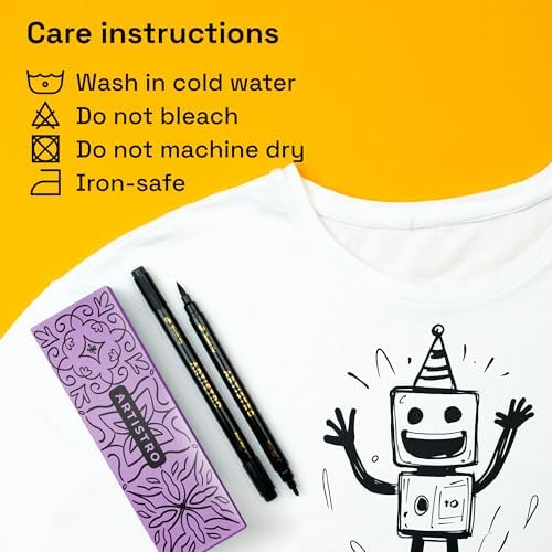 ARTISTRO 5 Black Dual-Tip Fabric Markers Decorating Kit Permanent for Cloth