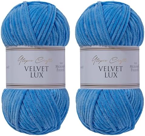 Velvet Lux Chenille Yarn for Crocheting and Knitting, 2 Pack Bulk Chunky Yarn, Super Soft Velvet Yarn for Amigurumi, Baby Blankets & Home Decor — 100g/120yds per Skein (Sky Blue)