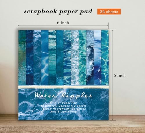 Blue Scrapbooking Paper Pad - 24 Sheets 6"x 6" Sea Patterned Decorative Decoupage for Wrapping Folded Cardmaking Supplies Gift Cardstock DIY Crafts Scrapbook Photo Album