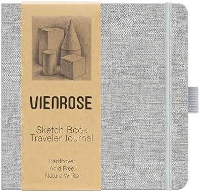 Vienrose 5.5"x5.5" Sketch Books, Linen Cover Sketching Book with 120 Acid-Free Pages, 111lb/180gsm Drawing Pad for Kids, Beginners & Professionals, Art Supplies for Adults & Students(Grey, 60 Sheets)