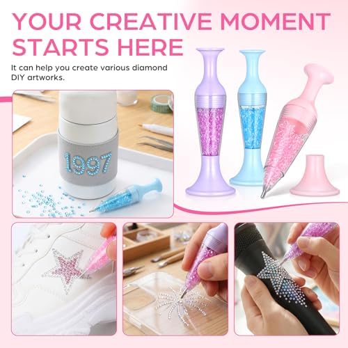 VILLCASE 3pcs Diamond Art Pens, Flower Pot Shaped Diamond Art Painting Tools, Manual Point Drill Pen Bead Dot Tools for DIY Mobile Phone Kits and Nail Accessories (Non-Automatic)