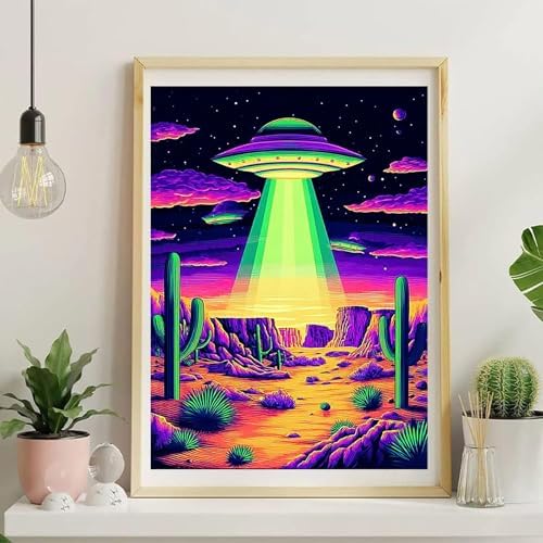 Jiqinsiye UFO Paint by Numbers Kits for Adults,Spaceship DIY Painting Kit on Canvas,Desert Color by Numbers,Large Adult Paint by Number for Wall Decor and Gifts