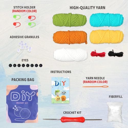 YAMAXIN Crochet Kit for Beginners Adults – 4PCS Animal Amigurumi Crochet Starter Kit with Yarn, Hooks, Tools, and Video Tutorials – DIY Knitting Craft Kit (Chick, Frog, Penguin, Octopus)