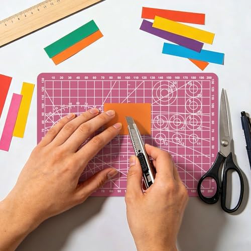 Sewing Cutting Mat 8in x 6in,Small Self Healing Cutting Board A5 Rotary Cutting Mat for Crafts Pink Double Sided Thickened PVC Craft Cutting Board for Quilting Hobby Fabric Precision