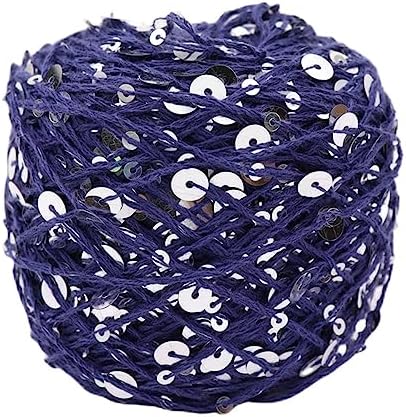 Shimmering Sequin Cotton Yarn 153yard Sparkling Thread Crochet Strings for Headband Beanie Knitting Sweater Weaving DIY Stitch Winter Accessories Rag Doll (Navy)
