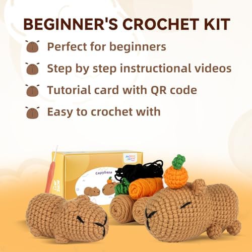 MOREJMTT Crochet kit for Beginners，Knitting kit，Equipped with Step-by-Step Video tutorials, Adult Junior Crochet kit,Crochet Animals kit(2pack Capybara)