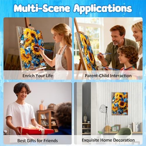 MAXBYE Framed Paint by Numbers Kits for Adults Beginners with Wooden Easel, Sunflower Crafts Art Kit with Frame, DIY Butterfly Canvas by Numbers for Gift Home Wall Decor 10×14 in