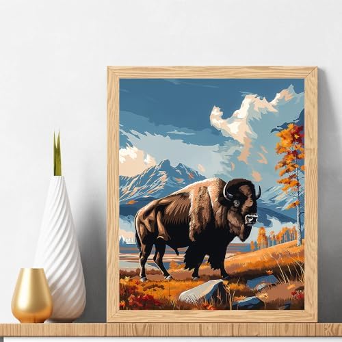 Natuyalo Paint by Numbers for Adults Beginner, Bison Acrylic Easy Paint by Numbers Kits Animal Craft Kits for Adults Suitable for Home Wall Decoration Flameless 16x20 Inch