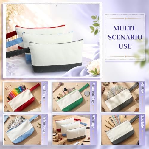Silkfly 48 Pcs Cotton Canvas Makeup Bags Cosmetic Zipper Bags 10.2 x 5.5 x 2'' Blank DIY Pouch Bulk Pencil Case with Bottom Travel Toiletry Pouch for Women Craft Decor Gift (Beige and Multi Colors)