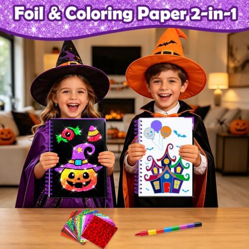 FUNNYB&G Foil Art Craft Kit for Kids, Sparkly Birthday Gift Toy for Kids | No Mess, Kids Ages 4-10 Create Sparkling Artwork, A Creative Gift for Birthdays, Holidays, Travel Activities,Screen-Free Fun