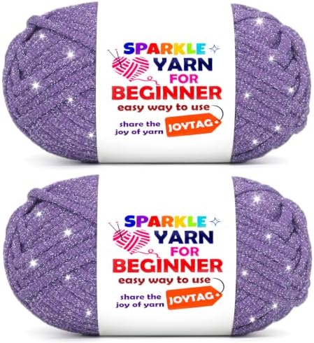 2 Pack Sparkle Beginner Crochet Yarn for Crocheting Knitting Multicolor Easy Crochet Yarn for Beginners(Dark Purple)
