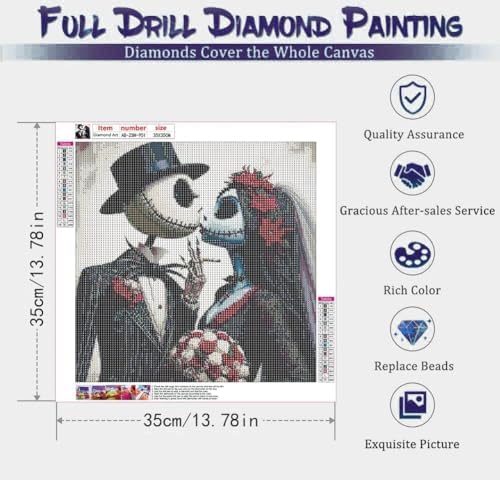 AIBOERL Diamond Art Kits for Adults,Halloween Diamond Painting Wall Decor | Round Drill Jack and Sally Diamond Painting for Beginners DIY Rhinestone 5D Diamond dots(Gemstone Craft)Wall Art Gift 14x14IN