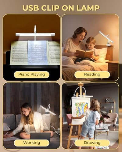 Clip-On Easel Lights for Painting,7W Artist Lamp,3 Color Modes,10 Brightness Levels,Flexible Gooseneck Clip Light for Easel,Desk,Piano,Monitor,USB Powered & No Battery(Adapter Not Included & White)