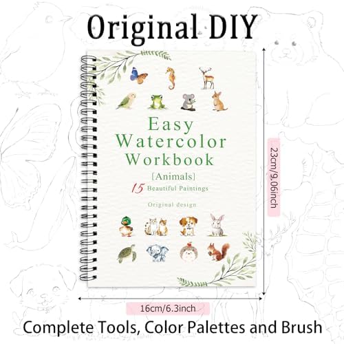 Watercolor Workbooks Animals, 15 Beautiful Paintings for Water Color Book Adult, Watercolor Coloring Book for Beginners, Watercolor Workbook for Adults Teens (Without Palette, Animals)