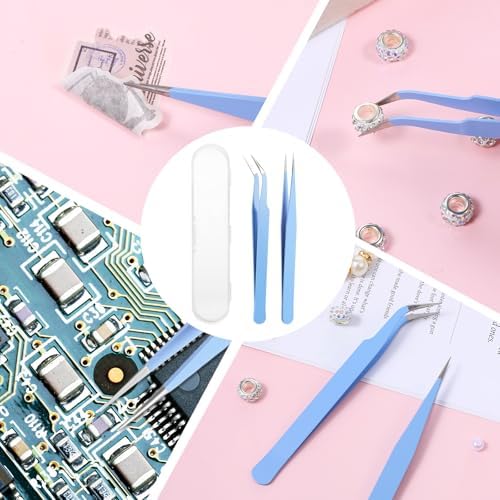 2 Pcs Sticker Tweezers, Craft Tweezers Scrapbooking Tools Precision Tweezer Blue Cute Crafting Tweezer for Stickers Lashes Electronics Scrapbooking (Blue)