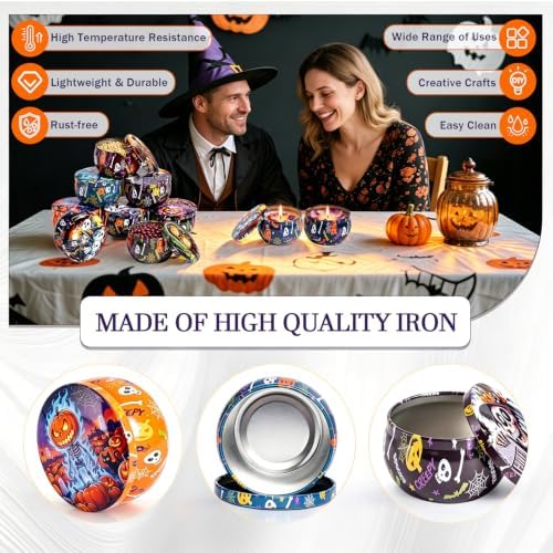 Halloween Candle Tins, 2.5 Oz Candle Jars for Making Candles, 16PCS Empty Candle Jars with Lids, Metal Candle Containers, Small Tins, Candle Making Jars for Halloween, Themed Party, Decor, Storage