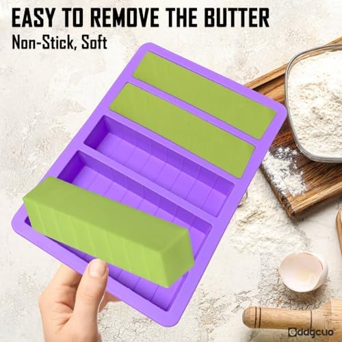 Silicone Butter Molds with Spatula and Lid, Non-Stick Butter Tray with Butter Knife, Reinforced Steel Frame Inside, Perfect for Making 5 Standard 8 Tbsp Butter Sticks, Energy Bar, 2 Pcs