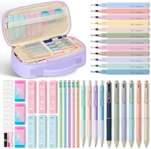 Taja Cute Pencil Case With School Supplies, 39 PCS, Stationery Set, Lilac