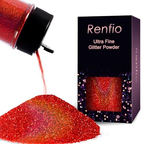 Renfio Holographic Ultra Fine Red Glitter Powder Metallic Resin Glitter | 2.11 Oz(60g) PET Flakes Crafts Sequins 1/128" 0.008" 0.2mm Epoxy Chips Flakes for Tumblers Slime Roses Decorations-Laser Red