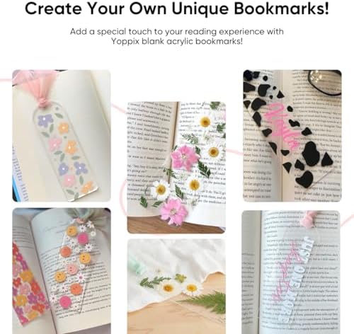 YOPPIX 6x2” Acrylic Bookmark Blanks- 30 Pieces Acrylic Bookmark Kit with 30 Pcs Ribbon for Reading Lovers DIY Crafts Hanging Tag Gifts Tag Price Tags, Graduation Back to School Gifts(Rectangle)