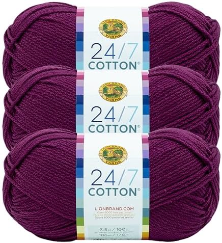 Lion Brand 24/7 Cotton Yarn, Yarn for Knitting, Crocheting, and Crafts, Beets, 3 Pack