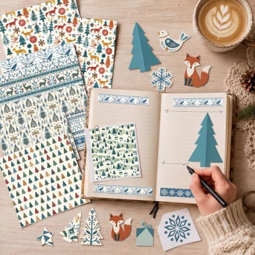 24 Sheets Christmas Scrapbooking Paper Pad - 6inch Patterns Designed Supplies for Valentine Christmas DIY Crafts Cardstock Material Journals Collage Diary Gift Folded Wrapping