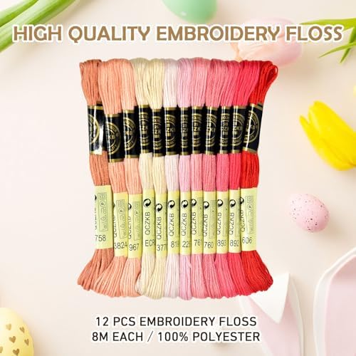 Premium Rainbow Color Embroidery Floss - Cross Stitch Threads - Friendship Bracelets Floss - Crafts Floss - 12 Skeins Per Pack Embroidery Floss,Warm Peach-Orange