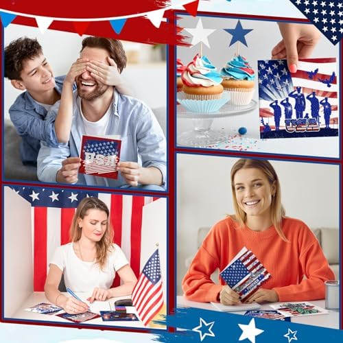 Saillong 12 Pack 4th of July Diamond Painting Greeting Card Kits Patriotic Diamond Art Cards with Envelopes Independence Day Red White Blue 5D Rhinestones Painting Making Kits for Adult DIY Craft Gift