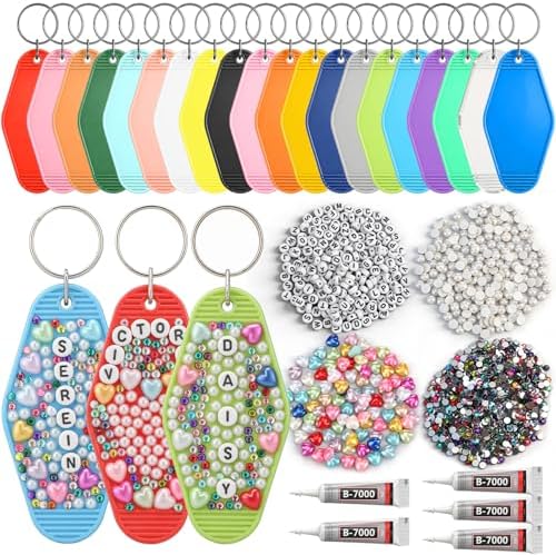 Nosiny 1550 Pcs 40 Sets Motel Keychain Making Kit Key Chain Letter Beads