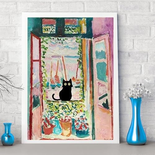ARPADAMO Paint by Number Kits for Adults Beginners, Press Digital Easy Acrylic Black Cat 4 Pieces Paint, DIY Watercolor Paint Press Digital Kit on Canvas Home Wall Decoration Without Frame 12×16 inch