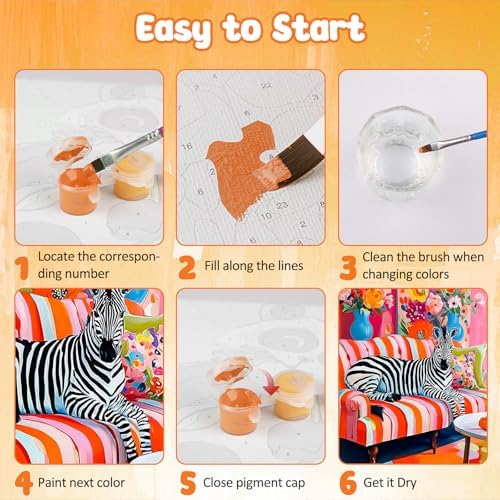 MAXBYE Paint By Numbers Kit for Adults with Frame and Wooden Easel, Zibra Sitting on a Sofa Acrylic Simple Oil Painting Kits for Beginners Gift Home Wall Garden Decor Any Festival 10×14 in