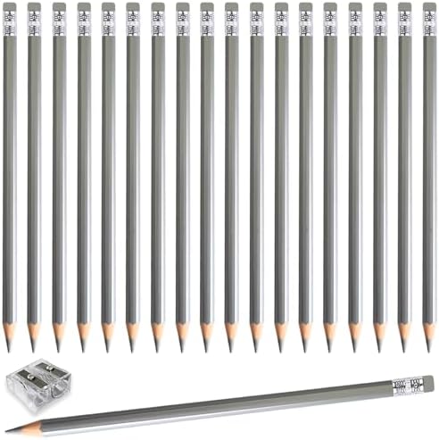 Adhere 25pcs Checking Pencils Erasable colored Pencils Pre-Sharpened #2 HB,for Checking Tests Grading,Map Coloring, editing Office Favors,including a Free sharpener. (Sliver)