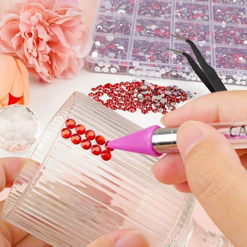 Canvalite 25000PCS Resin Jelly Rhinestones for Crafting,Red Flatback Gems, Bedazzling Crystal with 5Pcs 2.5g B7000 Jewelry Glue and Tweezers and Dotting Pen for DIY Crafts Clothing Shoes Nail Art