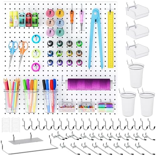 INCLY 70PCS Metal Peg Board Kit with 1/4" Pegboard Accessories