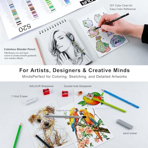 KALOUR PDAS Pro 550 Colored Pencils Set for Adults, Professional Colored Pencils for Artists, Soft Core Premium Coloring Pencils for Adult Coloring Books, Drawing, Sketching, Art Supplies with Case