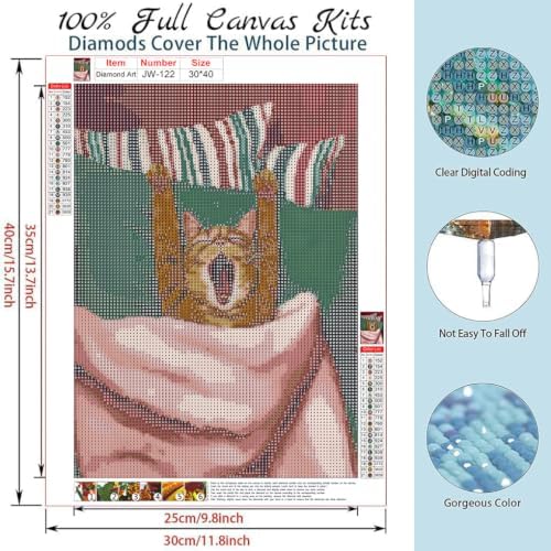 GEWOUVIN A Yawning Cat Diamond Art Kits for Adults, Diamond Painting Kit Adults for Beginners, Round 5D DIY Dimond Art,Full Drill Painting Kit Art and Crafts for Adults Home Wall Decor【11.8x15.7inch】