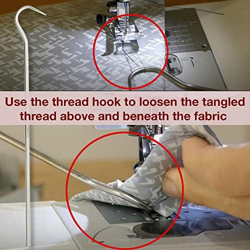 Madam Sew Birds Nest Untangling Tool Kit – Thread Hook and Stitch Releaser Set with Spare Blade Resolves Thread Bunching Under Fabric and Embroidery Hoops – Long Steel Quilting and Sewing Tools