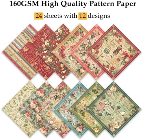 Scrapbook Paper, 24 Sheets 6"×6" 160gsm Single-Sided Patterned Cardstock