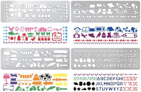 UNICRAFTALE 4Pcs Metal Stencils for Wood Burning Mixed Patterns Stencils Stainless Steel Reusable Templates Alphabet and Number Bookmark Ruler School Supplies for DIY Engraving Painting Scrapbooking