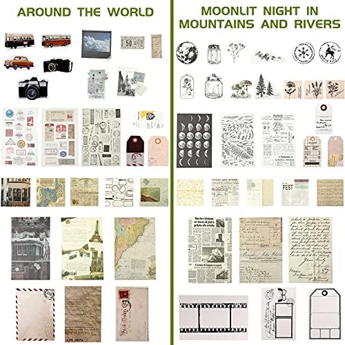 120 Pcs Vintage Aesthetic Scrapbook Kit Junk Journaling Supply with Retro Stamp Stickers,material Paper, Tag Card,hand Account Collage Card,pillow Box,twine Diary Supply Birthday Gift(Artsy Style)